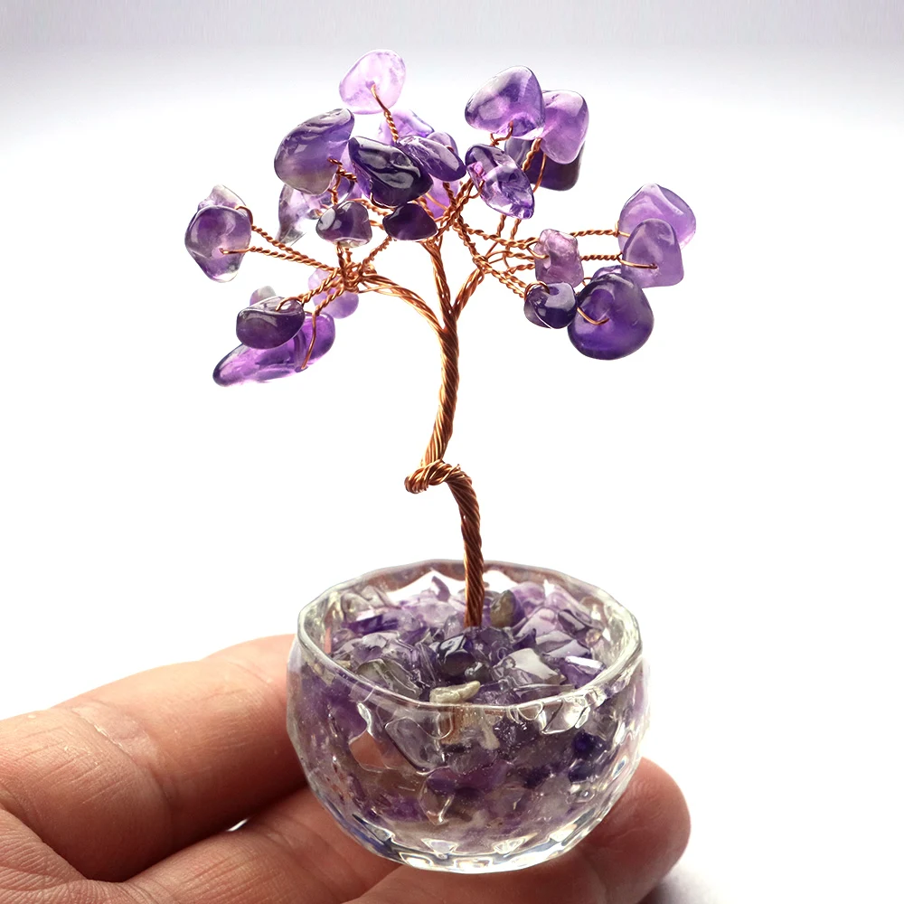 7 Chakras Tree of Life Decoration Rose Natural Chip Crystal Handmade Healing Luck Money Trees Feng Shui Home Office Ornament